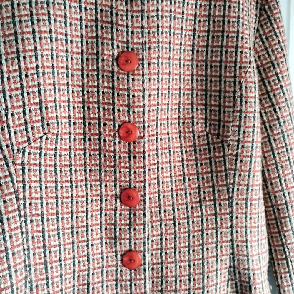FDJ Tweed Collarless Blazer Plaid Leopard Lined Jacket - Picture 4 of 9